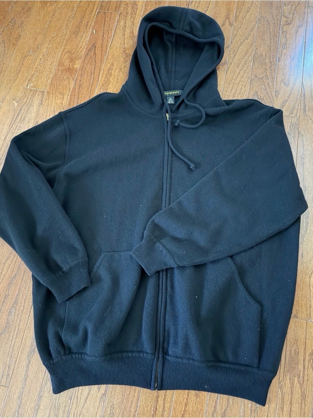 Oversized black 100% cashmere zipper hoodie by Donna Karan size large Y2K